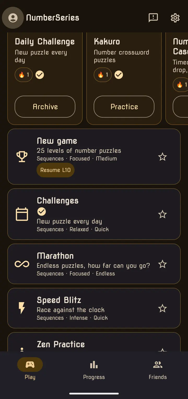 The Play tab in dark mode showing the Dailies row