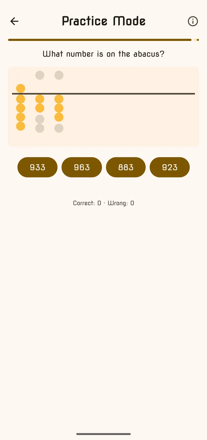 Soroban asking what number is on the abacus with four answer buttons