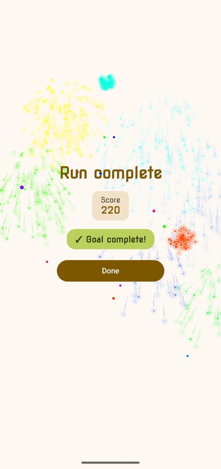 Number Cascade Run complete with the score and Goal complete