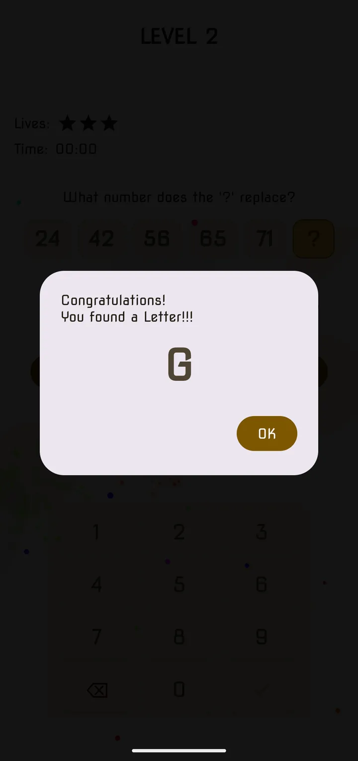 The pop-up that appears when you find a clue letter in Classic