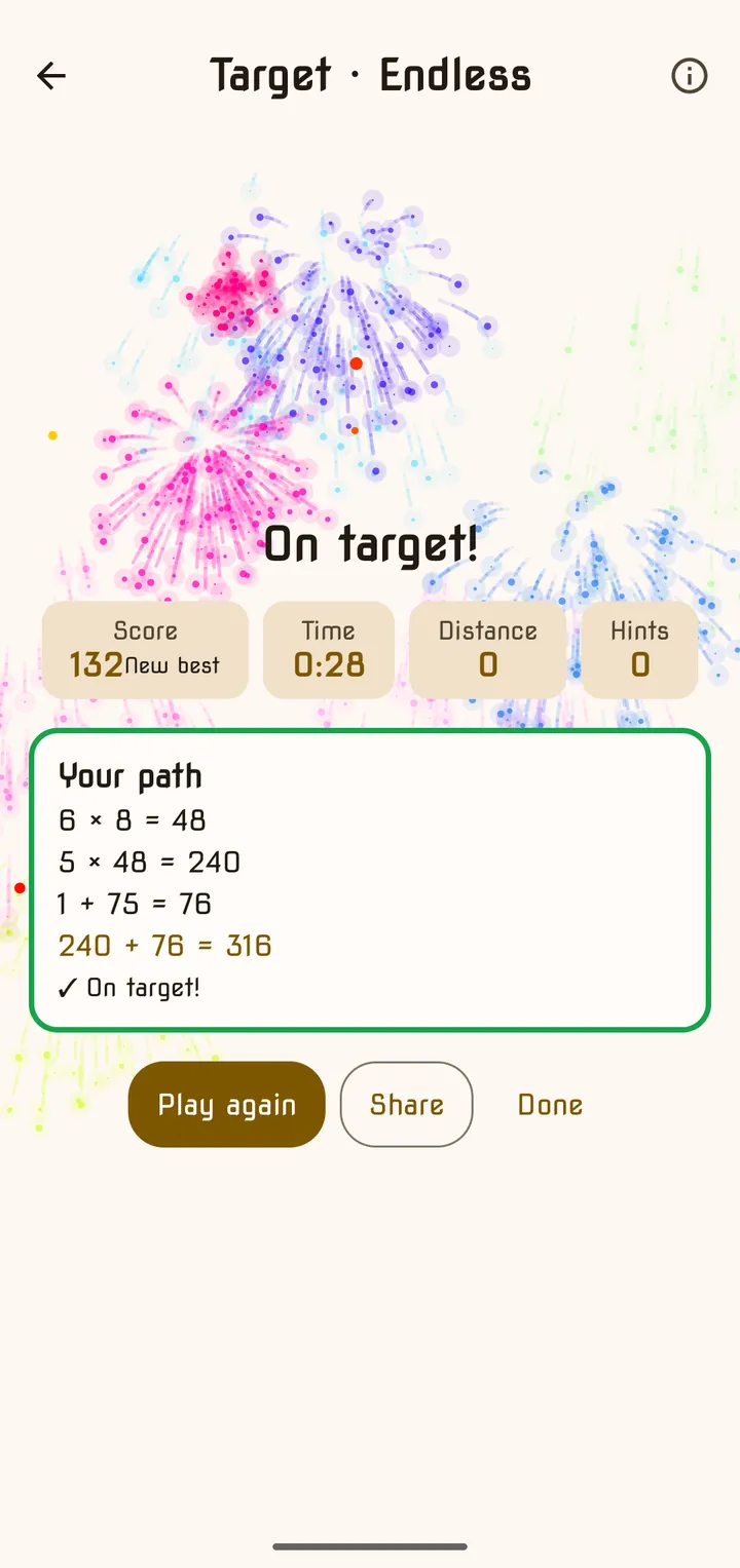 Target On target screen with the path of moves used