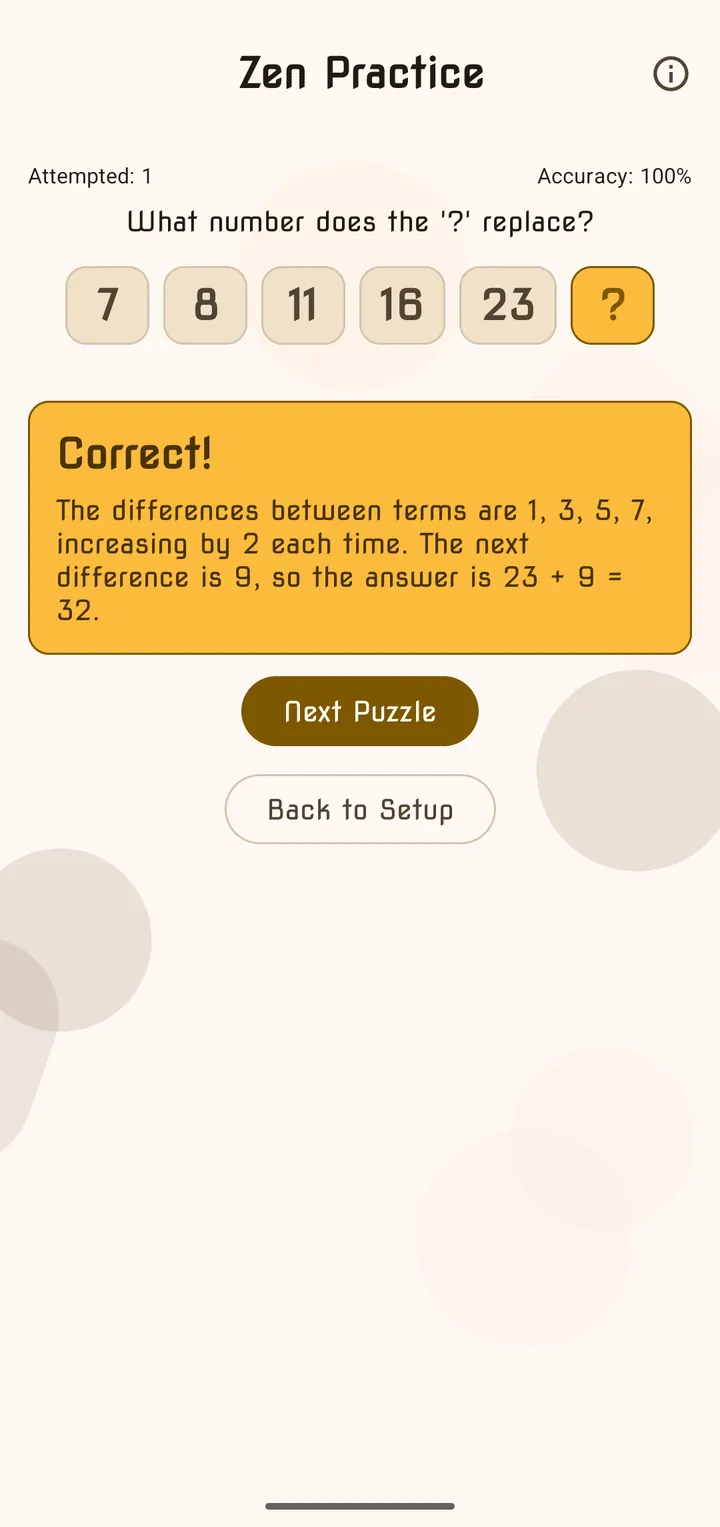 Zen Practice showing Correct and the explanation of the rule