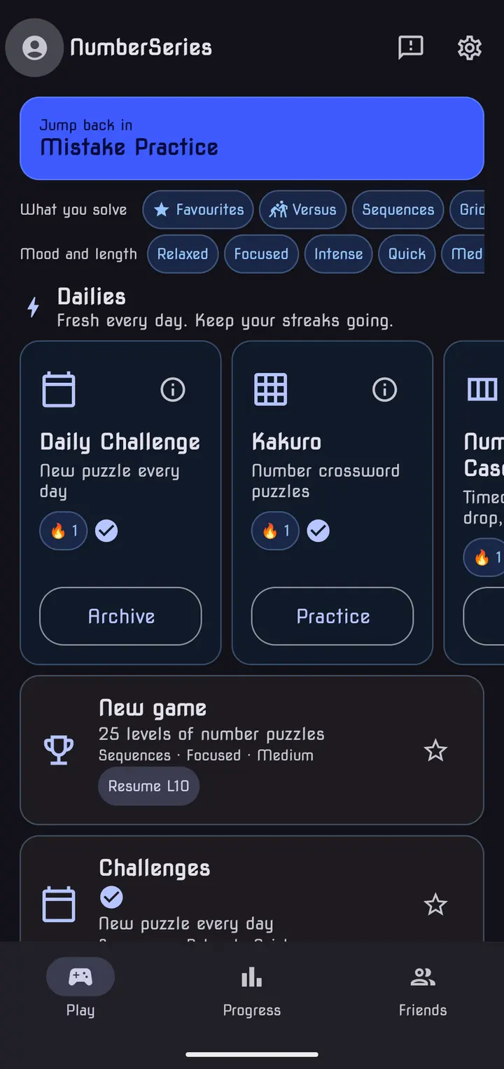 The Play tab in the Midnight theme