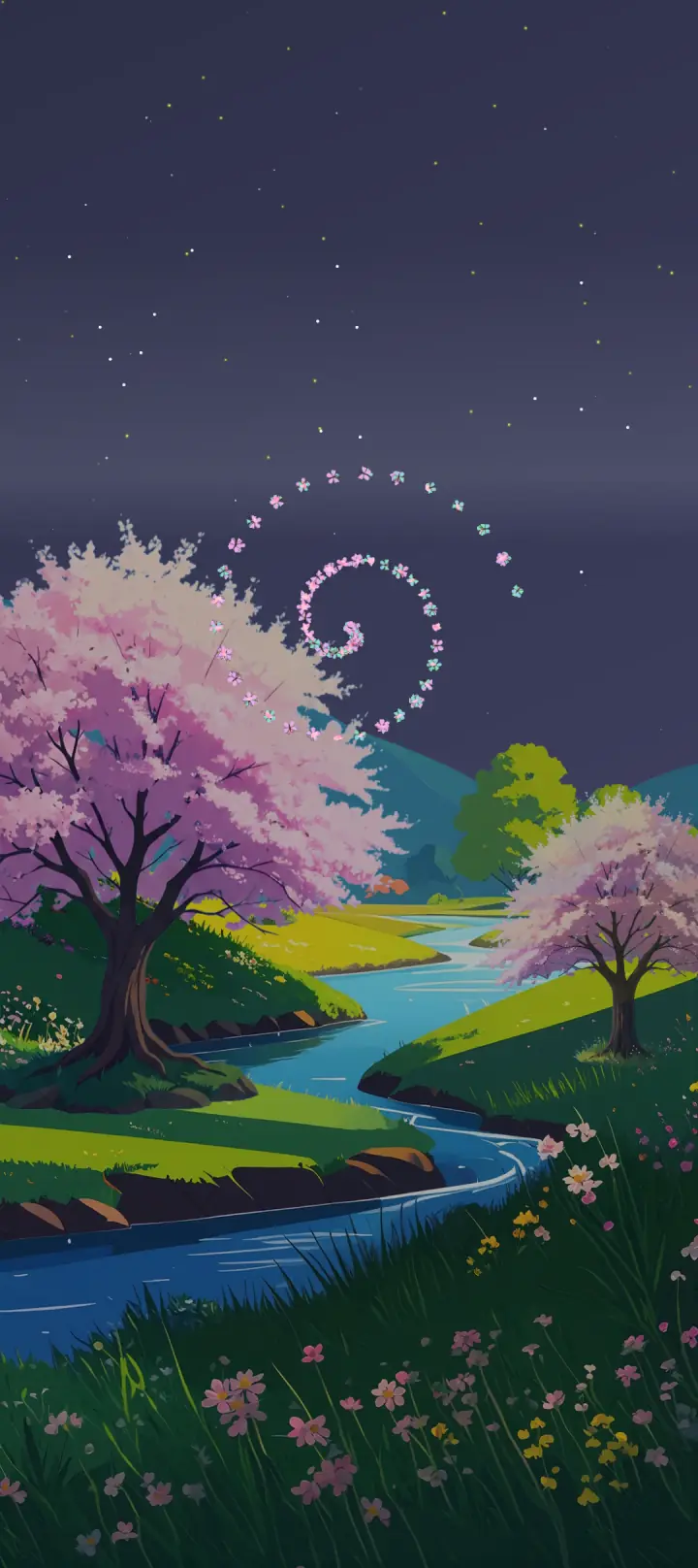 Seasons night scene with a starry sky