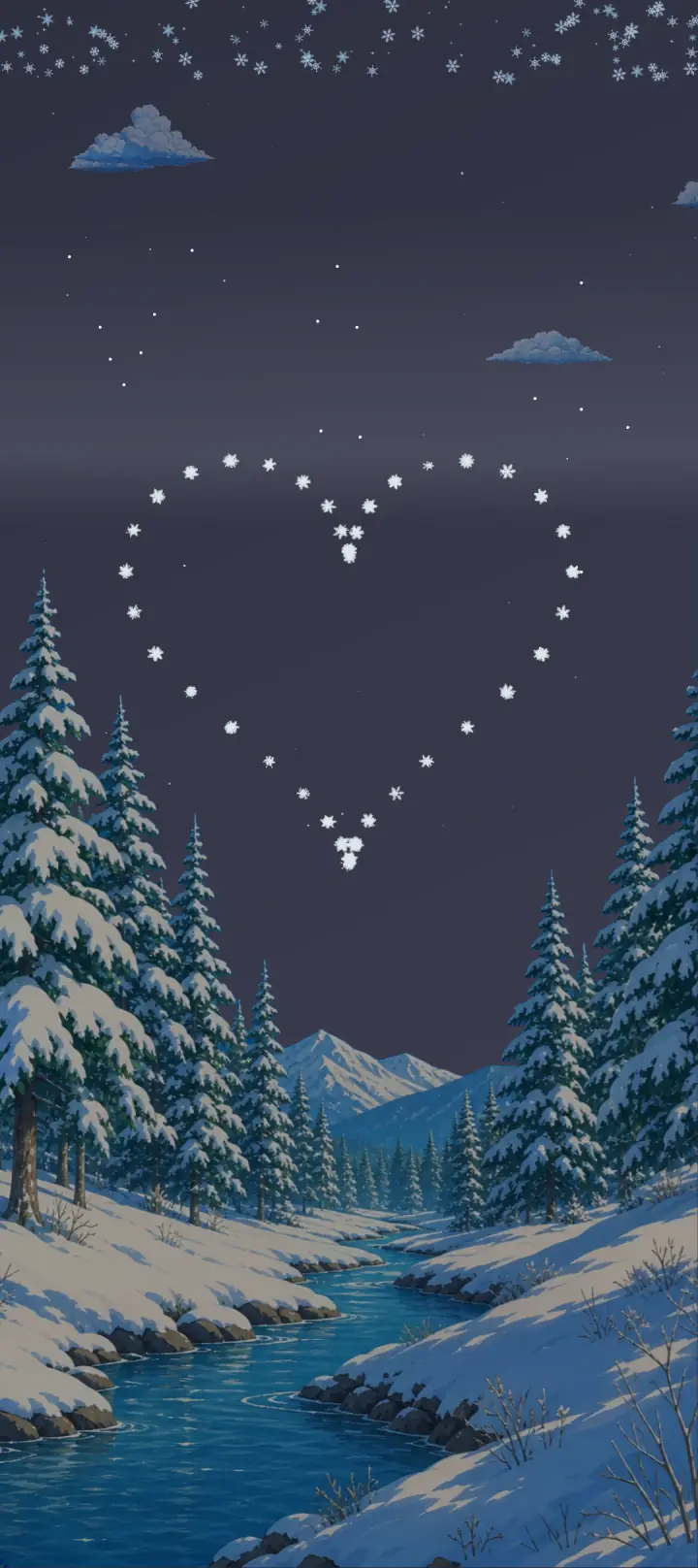 Winter scene with heart patterns drawn by touch