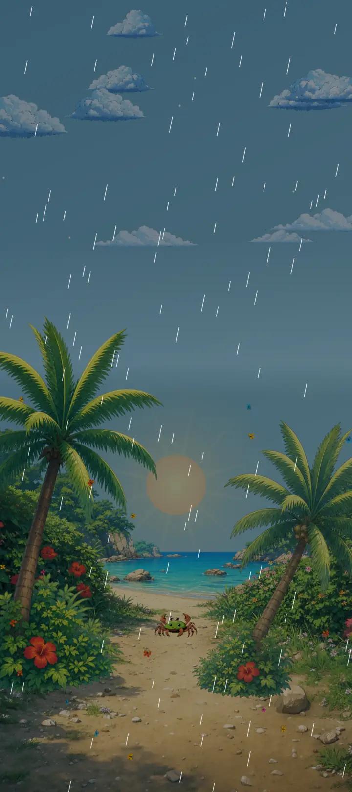 Seasons scene with live rain weather effect